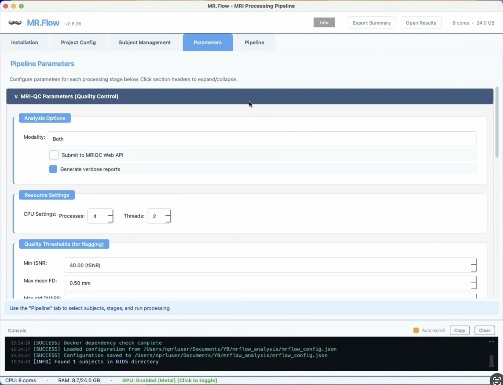 MR.Flow Pipeline Parameters